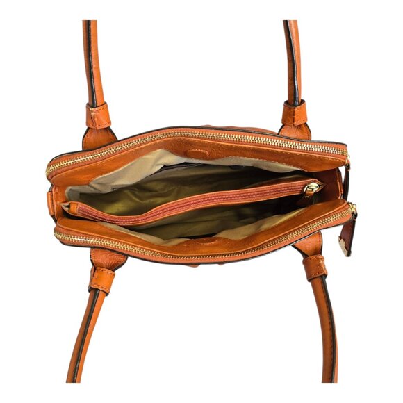 Antonio Melani Genuine Leather Handbag Purse Honey Brown Double Handle 14" x 10" - Picture 8 of 14